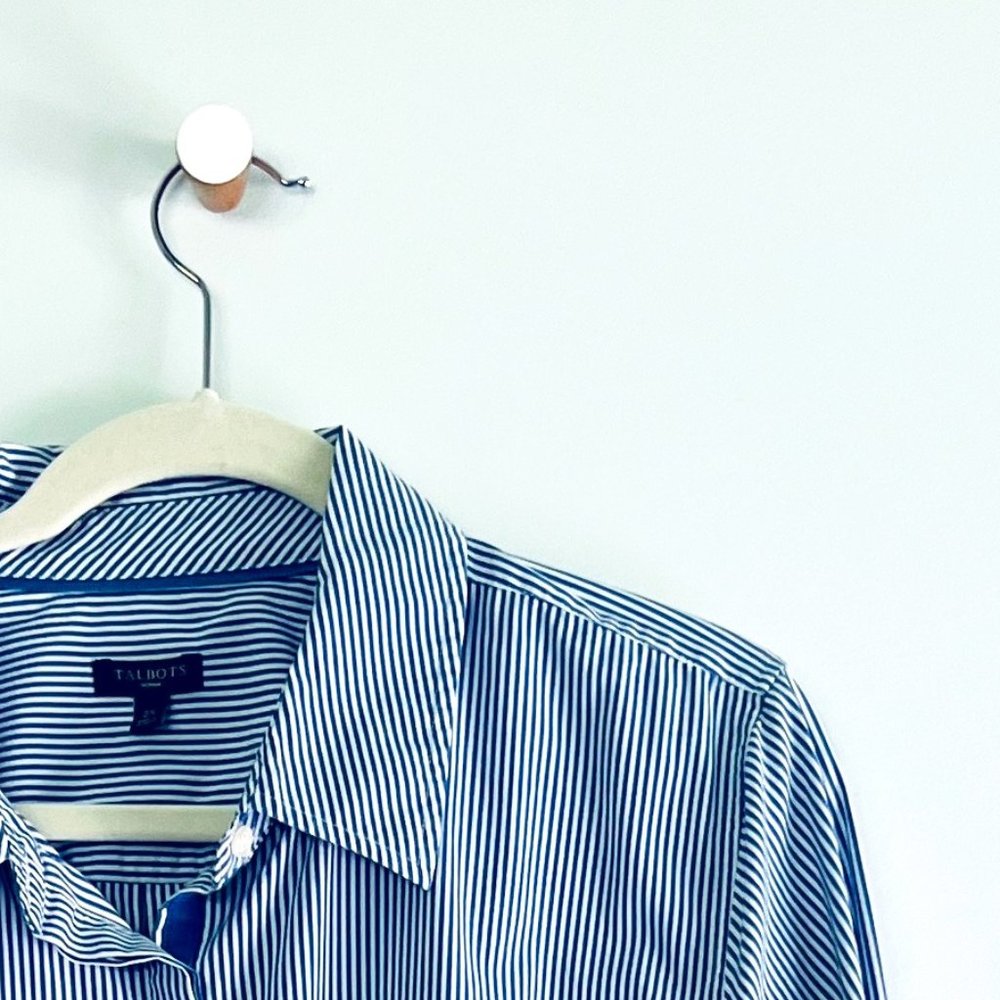 Talbots - Tunic Button Down Shirt - 2x - Blue & White Stripes